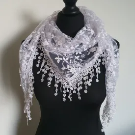 White Floral Triangle Scarf